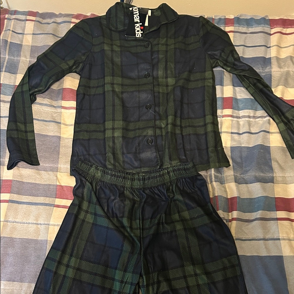 Komar Kids Navy and Green Plaid Pajama Set